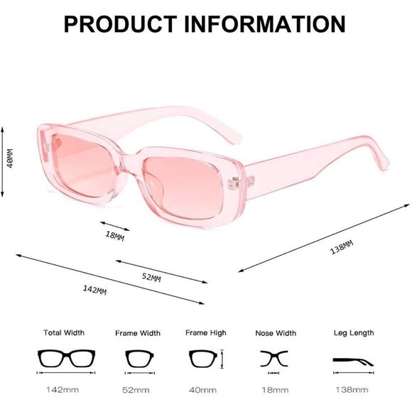 NWT Rectangle Retro Clear Pink Sunglasses 90’s - Picture 3 of 8